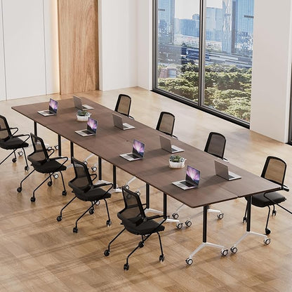 Conference Room Table, 55 Inch Folding Conference Tables with Wheels, Modern Office Meeting Table, Easy Flip & Nest Design, Rectangular Seminar Tables with Metal Frame for 2-24 People(B 2PCS)