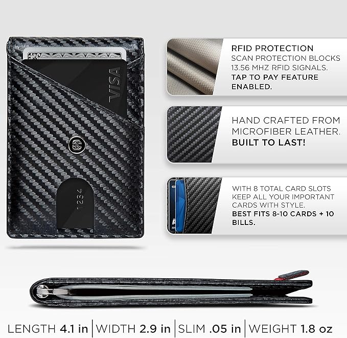 Suavell Slim Wallets for Men. RFID Money Clip Wallet, Slim Wallet, Thin Front Pocket Credit Card Wallet, Minimalist Bifold (Captain Black Pilot)