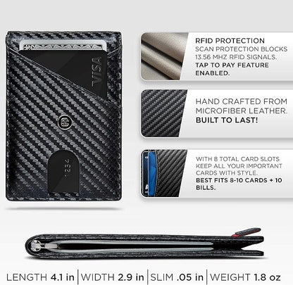 Suavell Slim Wallets for Men. RFID Money Clip Wallet, Slim Wallet, Thin Front Pocket Credit Card Wallet, Minimalist Bifold (Captain Black Pilot)