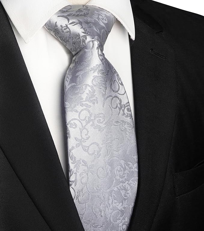 JEMYGINS Mens Floral Tie and Lapel Pin Necktie Pocket Square and Tie Clip with Sets for Business Casual 4PCS