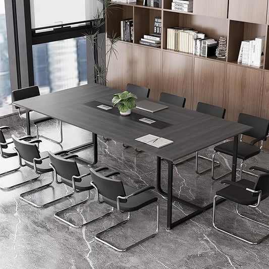 8FT Conference Table,Conference Room Table with Grommet,Stable Structure,Adjustable Foot Pads,Large Seminar Table for Office Meeting 94.4 L x 47.2 W x30.7 H (Gray)