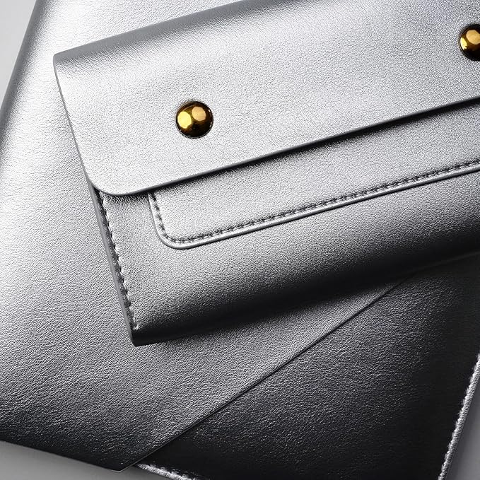 PU Leather Laptop Sleeve Compatible with New 14 inch MacBook Pro A2992 A2918,Old MacBook Pro Air 13, Surface Laptop 7th Gen 13.5, Thinkpad X1 Carbon 14 Set of 4PCS Color Silver