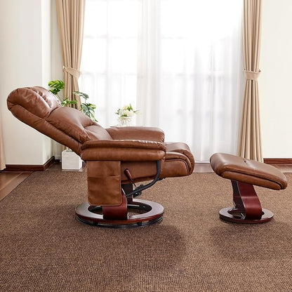 MCombo Swivel Recliners with Ottoman, Reclining TV Chairs with Vibration Massage, Faux Leather Ergonomic Lounge Chair for Living Room Bedroom 4832 (Saddle)