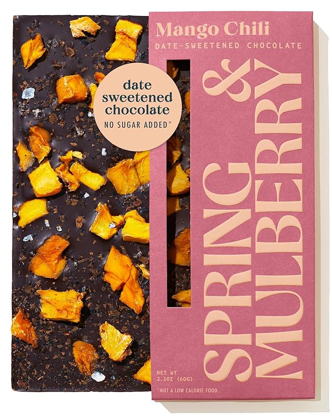 Spring & Mulberry Dark Chocolate Bars – Healthy Chocolate, Date-Sweetened - Mango Chili 6 Pack