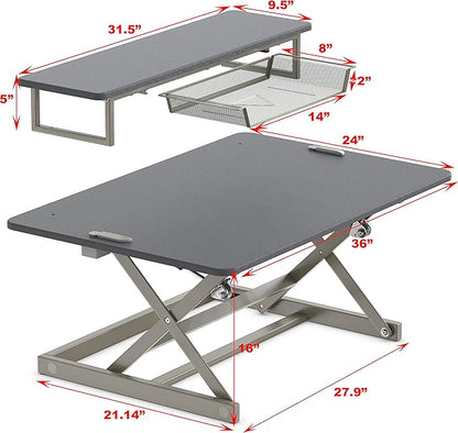 SHW 36-Inch Height Adjustable Standing Desk Converter Sit to Stand Riser Workstation, Gray
