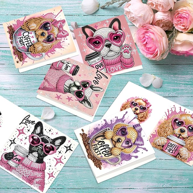 jinglinhh 12pcs Diamond Art Painting Dog Paws Greeting Cards with Envelopes, DIY Card Making Kits for Adults, Diamond Art Christmas Cards for Birthday Holiday Postcards Craft Gifts