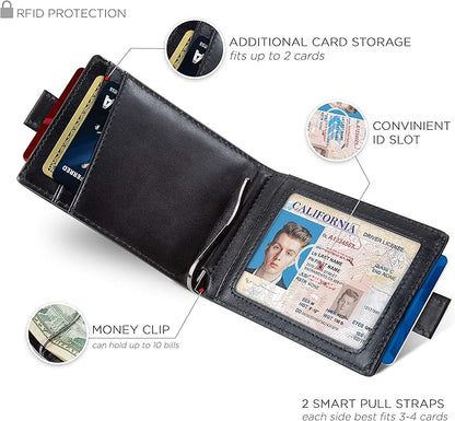 RFID Blocking Slim Money Clip Wallet – Leather Bifold Front Pocket Minimalist Mens Wallet with Money Clip for Men, Small Credit Card Holder Wallet - Travel Wallet with Gift Box