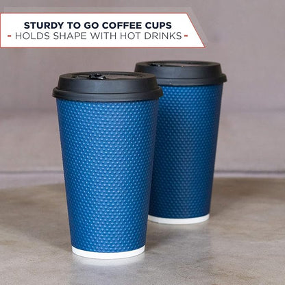 To Go Coffee Cups With Lids - 16 oz Disposable Coffee Cup With Lid (60 Set). Large Togo Travel Paper Hot Cups Insulated For Hot, Cold Beverage Drinks, No Sleeves Needed (Midnight Blue)