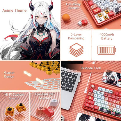 Redragon K673 PRO SE 75% 81 Keys Wireless Gasket RGB Gaming Keyboard, 3-Mode Anime Mechanical Keyboard w/Hot-Swap Socket, Dedicated Knob Control & 5-Layer Noise Dampening, Custom Hi-Fi Linear Switch