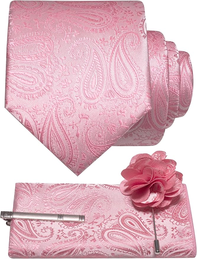 JEMYGINS Mens Paisley Tie and Lapel Pin Necktie Pocket Square and Tie Clip with Sets for Business Casual 4PCS
