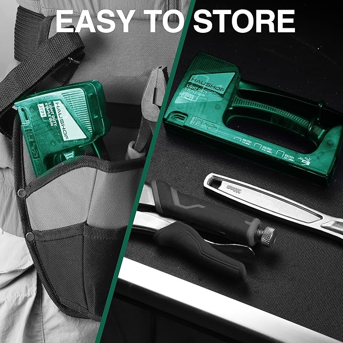 HAUSHOF Light Duty Staple Gun, Upholstery Staple Gun with 800PCS JT21 Staples and Stapler Remover, Fits JT21 Staple of 1/4'', 5/16'' & 3/8'', Used for Wood, Classroom, Crafts, DIY (Green Transparent)