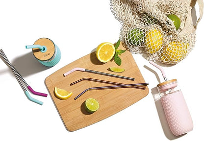 Ello Impact 4 Pack Reusable Metal Straws with Silicone Tips Made from Stainless Steel, Dishwasher Safe, BPA-Free with Cleaning Brush, June Breeze