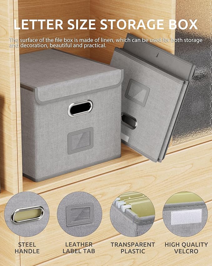 Oterri File Organizer, Small Cabinet for Letter Folders, Gray-White Portable Filing Box, Collapsible for Office/Decor/Home - 1 Pack (Without Folders)