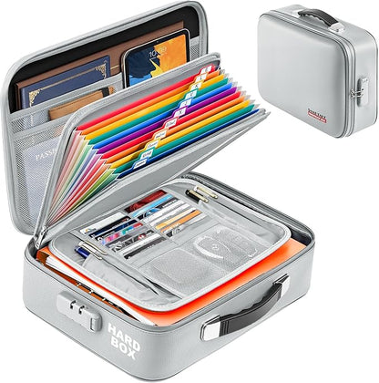 SMARTAKE Fireproof Document Box with Lock, Hard Case Waterproof Safe Box File Organizer, for Important Documents Papers Passports Certificates Laptop Money Safe Storage, Silver (15x11.5x5.5 Inch)