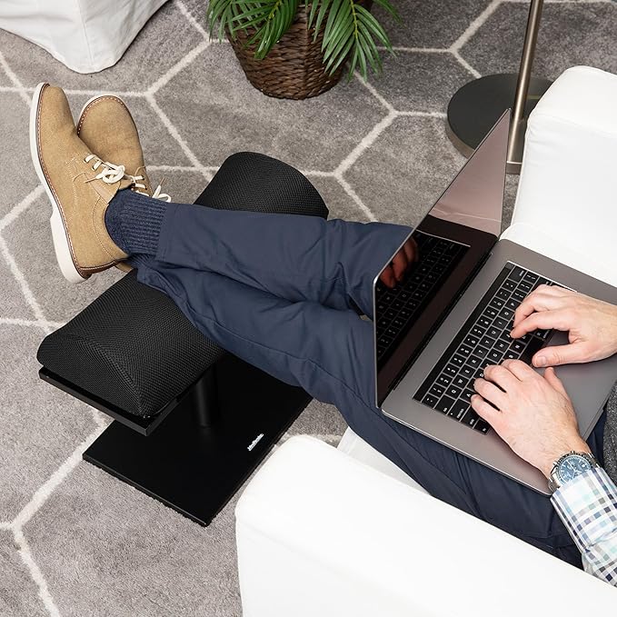 Mind Reader Foot Rest, Under Desk, Ergonomic, Hydraulic Height Adjustable, Ottoman, Office, Foam, 16.75" L x 7.5" W x 3.75" H, Black