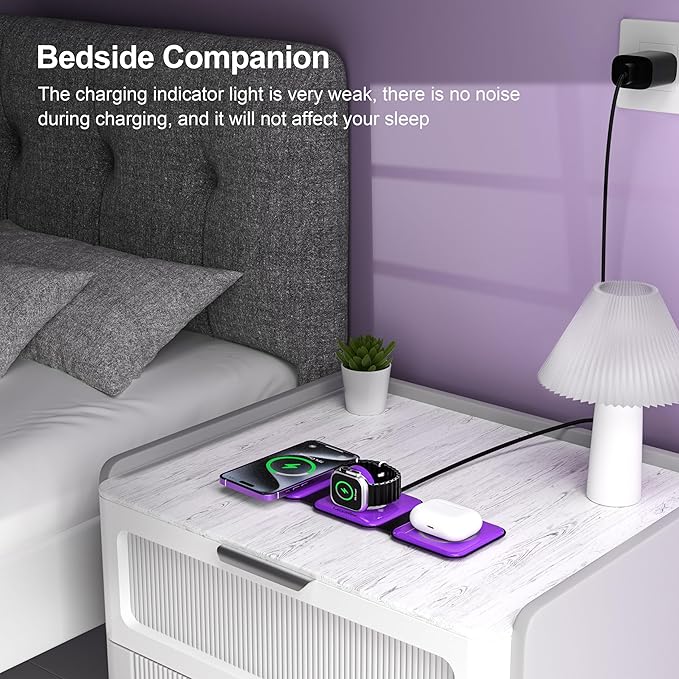 UCOMX 3 in 1 Charging Station for Multple Devices,Foldable 3 in 1 Wireless Charger for Travel,Nano Wireless Charging Station for iPhone16 15 14 13 12 Pro Max/Watch10 9 8 7 6 5 4 3 Ultra/AirPod Pro