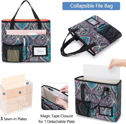 LoDrid File Bag with Extra Document Organizer Case for Letter Size File Folder, Large Utility Bag with 15.6” Laptop Padded Sleeve for Work, Business, Totem