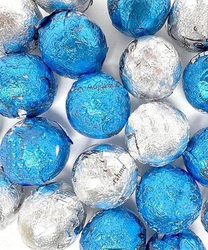 Hannukah Candy Bulk Mix Marshmallow Crème Milk Chocolate Truffle Balls 10 Ounce, Individually Wrapped Blue & Silver Candy
