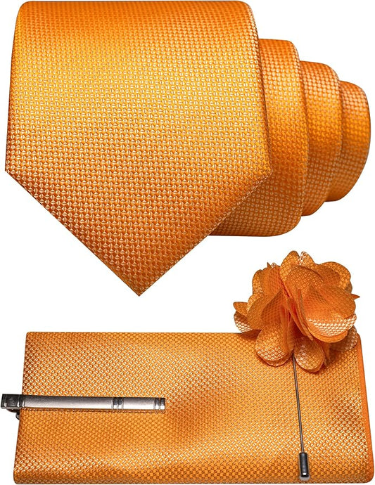 JEMYGINS Mens Tie and Lapel Pin with Pocket Square Tie Clip Sets for Casual and Business 4PCS