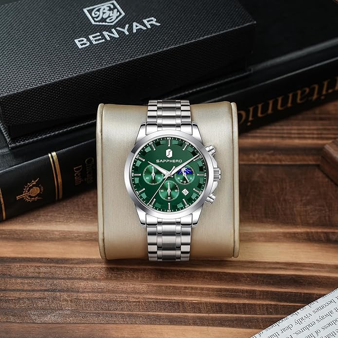 BY BENYAR Mens Watches Analog Quartz Chronograph Waterproof Wrist Watches for Men Fashion Business Work Casual Sport Designer Dress Watch with Calendar Elegant Gifts for Men