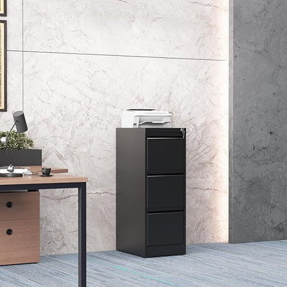 3 Drawer File Cabinet with Lock, Steel Vertical Filing Storage Cabinet for Home Office, Heavy-Duty File Cabinets for Letters/Legal/A4 (Require Assembly, Black)
