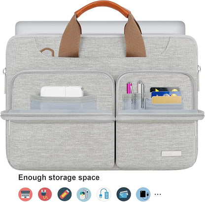 Lacdo 360° Protective Laptop Shoulder Bag for 13 inch New MacBook Air M4 A3240 2025, M3 A3113, M2 A2681, M1 A2337 A2179 A1932 2024-2018 | 13 inch MacBook Pro M2 M1 A2338 A2251 A2289 Computer Bag, Gray