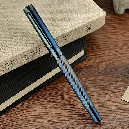 Electroplated Blue Rollerball Pen, Stunning Luxury Pen with Mesh Texture Design、Schmidt Ink Refill, Nice Gift Set for Men & Women, Business, Executive, Office, Fancy, Nice Fancy Designer Pens