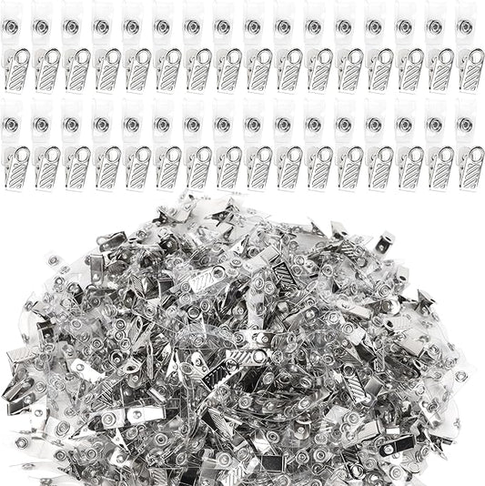 Happy Trees 400 Pcs Metal Badge Clips with Clear PVC Straps, ID Holder Clip for Badge Holders, Name Tags, ID Cards, Work Badges