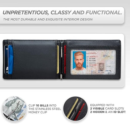 Suavell Slim Wallets for Men. RFID Money Clip Wallet, Slim Wallet, Thin Front Pocket Credit Card Wallet, Minimalist Bifold (Metallic Gray Pilot)