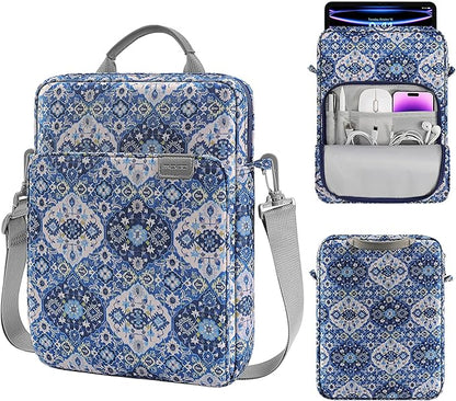 MoKo 9-11 Inch Tablet Sleeve Bag Handle Carrying Case with Shoulder Strap Fits 11inch iPad Air M3, iPad A16 2025, iPadPro 11", iPad109/8/7th Gen 10.2, Air 5/4th 10.9, Tab S8/S9 11", Blue Bohemia