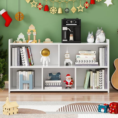 Book Shelf Set of 2, 5 Cubes Storage Organizer, Open Shelf Wooden Bookcase, Freestanding White Bookshelf Cube Shelf for Bedroom, Living Room, Home Office