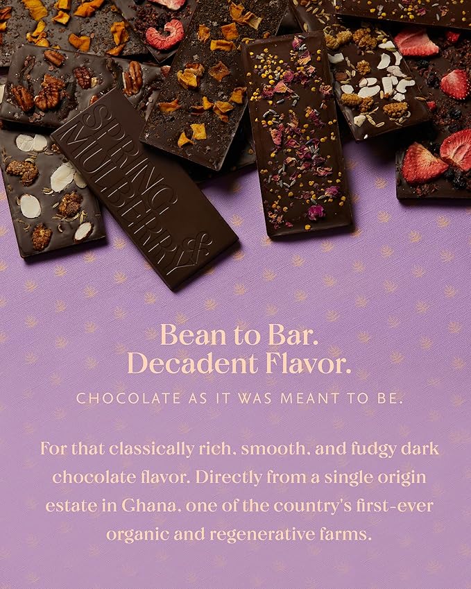 Spring & Mulberry Date-Sweetened Chocolate – 10-Bar Pack, Flavors with Hand-Topped Fruits, Nuts, Spices & Infused with Essential Oils for the Perfect Treat