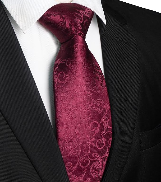 JEMYGINS Mens Floral Tie and Lapel Pin Necktie Pocket Square and Tie Clip with Sets for Business Casual 4PCS