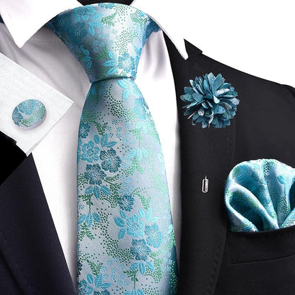 GUSLESON 3.15"（8cm） Mens Floral Tie and Lapel Pin Necktie Hankerchief Cufflinks Set for Men