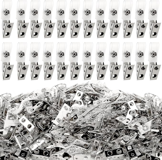 Happy Trees 300pc Metal Badge Clips with Strap Clear ID Strap Clip Adapter