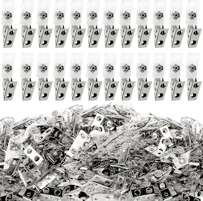 Happy Trees 300pc Metal Badge Clips with Strap Clear ID Strap Clip Adapter
