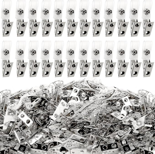 Happy Trees 300pc Metal Badge Clips with Strap Clear ID Strap Clip Adapter