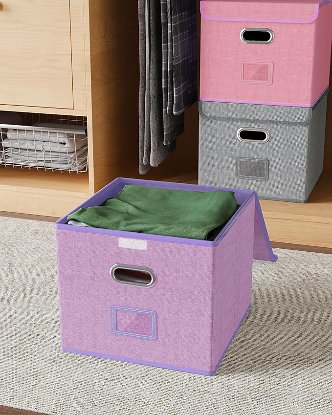 Oterri 3 Pack File Organizer Box,File Box,Small File Cabinet for Letter Folders,Lavender Portable Filing Box,Hanging File Folder Organizer with Lid for Office/Decor/Home- without Folders