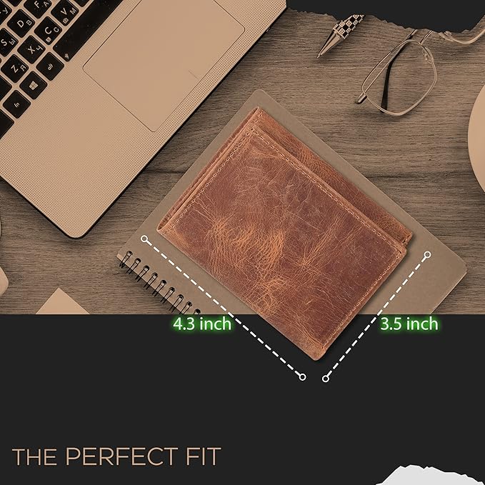 Tri fold Leather Wallet for Men with RFID | Slim Wallets for Men with 1 ID and 6 Credit card slots | Front Pocket Minimalist