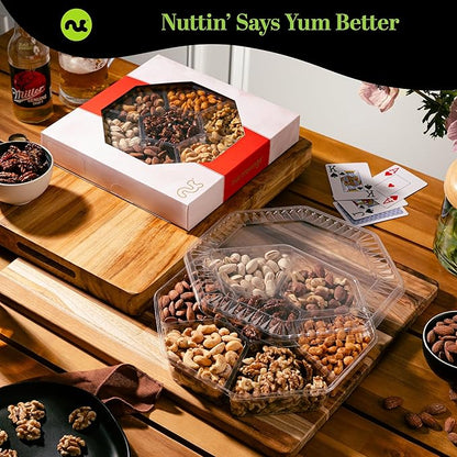 NUT CRAVINGS - Thanksgiving Mixed Nuts Gift Basket in Red Gold Box (7 Assortments, 1 LB) Holiday Xmas Christmas Food Arrangement, Healthy Snack Care Package, Food Assortments