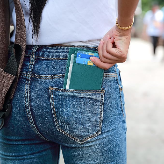 Travelambo Slim Wallet Front Pocket Minimalist Leather RFID Blocking Medium Size