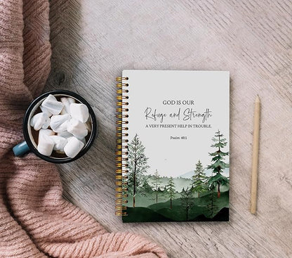 Christian Notebook Journal, Bible Journal Notebooks for Note Taking, Bible Journaling Notebook, Prayer Journal, Christian Gifts, God is Our Refuge and Strength Spiral Notebook 5.5x8.3