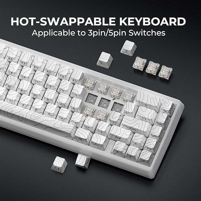 HITIME x XVX M67 Topographic Wired Gaming Keyboard with IMD Tech Keycaps, QMK/VIA 60 Percent Keyboard Custom, Creamy Mechanical Key Board Gasket, RGB Hot Swappable, Stellar White(JadeStone)