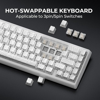 HITIME x XVX M67 Topographic Wired Gaming Keyboard with IMD Tech Keycaps, QMK/VIA 60 Percent Keyboard Custom, Creamy Mechanical Key Board Gasket, RGB Hot Swappable, Stellar White(JadeStone)