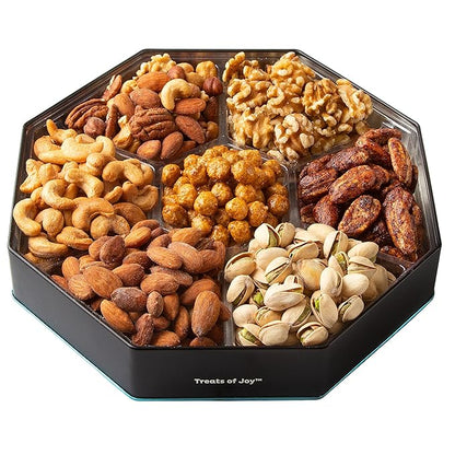 Oh! Nuts Gift Basket 7 Section Assorted Gift Tin Box - Gourmet 7 Variety Fresh Roasted Nuts - Healthy Snacks for Birthday, Anniversary, Family Party, Movie Night - for Men & Women