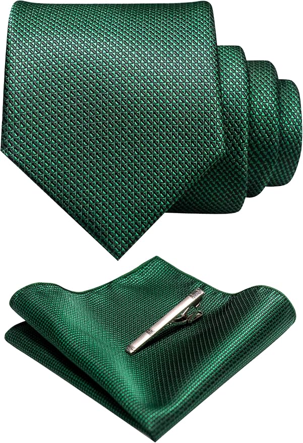RBOCOTT Mens Woven Tie and Pocket Square with Tie Bar Sets Solid Necktie