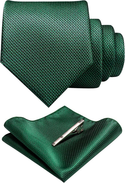 RBOCOTT Mens Woven Tie and Pocket Square with Tie Bar Sets Solid Necktie