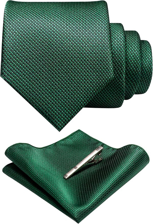 RBOCOTT Mens Woven Tie and Pocket Square with Tie Bar Sets Solid Necktie
