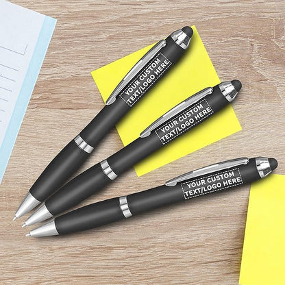 DISCOUNT PROMOS Custom Plastic Stylus Pens Set of 50, Personalized Bulk Pack - Black Ink, Great for Office, School, Business, Tradeshows, Events - Black