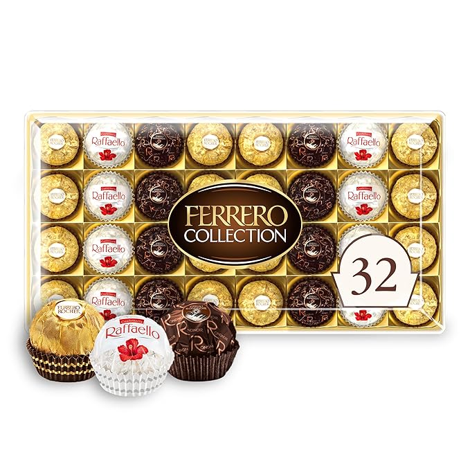 Ferrero Collection, Premium Assorted Hazelnut, Dark Chocolate and Coconut, 32 Count Holiday Gift Box, 12.7 oz